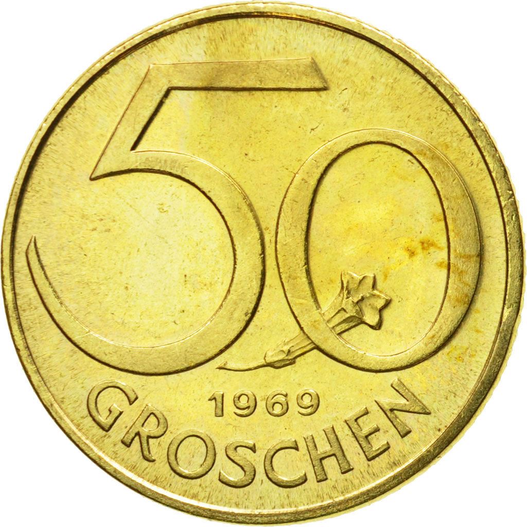 Austria 50 Groschen Coin | Gentian Flower | KM2885 | 1959 - 2001