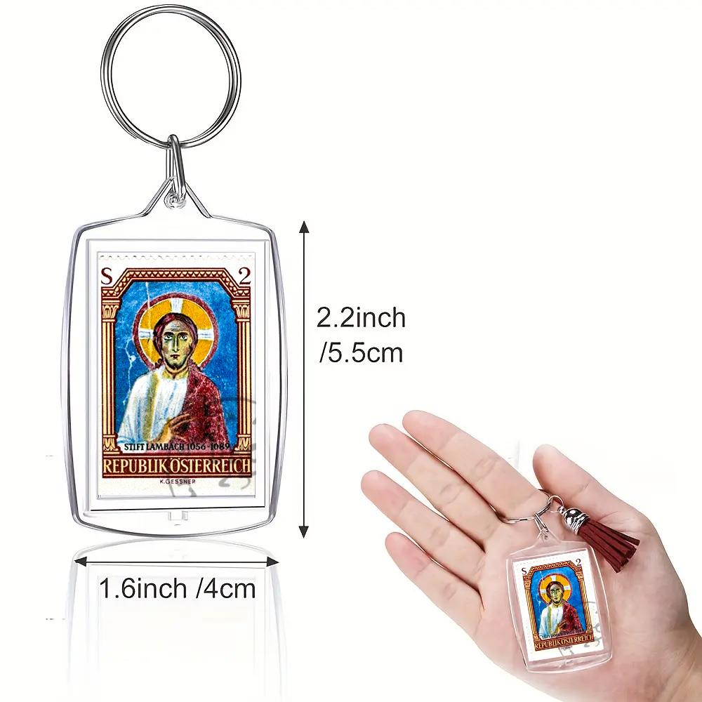 Austrian Christmas & Christ Fresco Stamp Keychain | Used Genuine Postage Stamps | Religious & Festive Keepsake