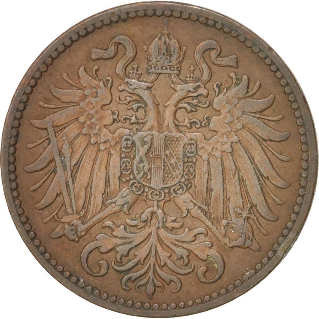 Austrian Empire | 2 Hellers Coin | Art Nouveau | Habsburg-Lorraine Shield | Km:2801 | 1892 - 1915