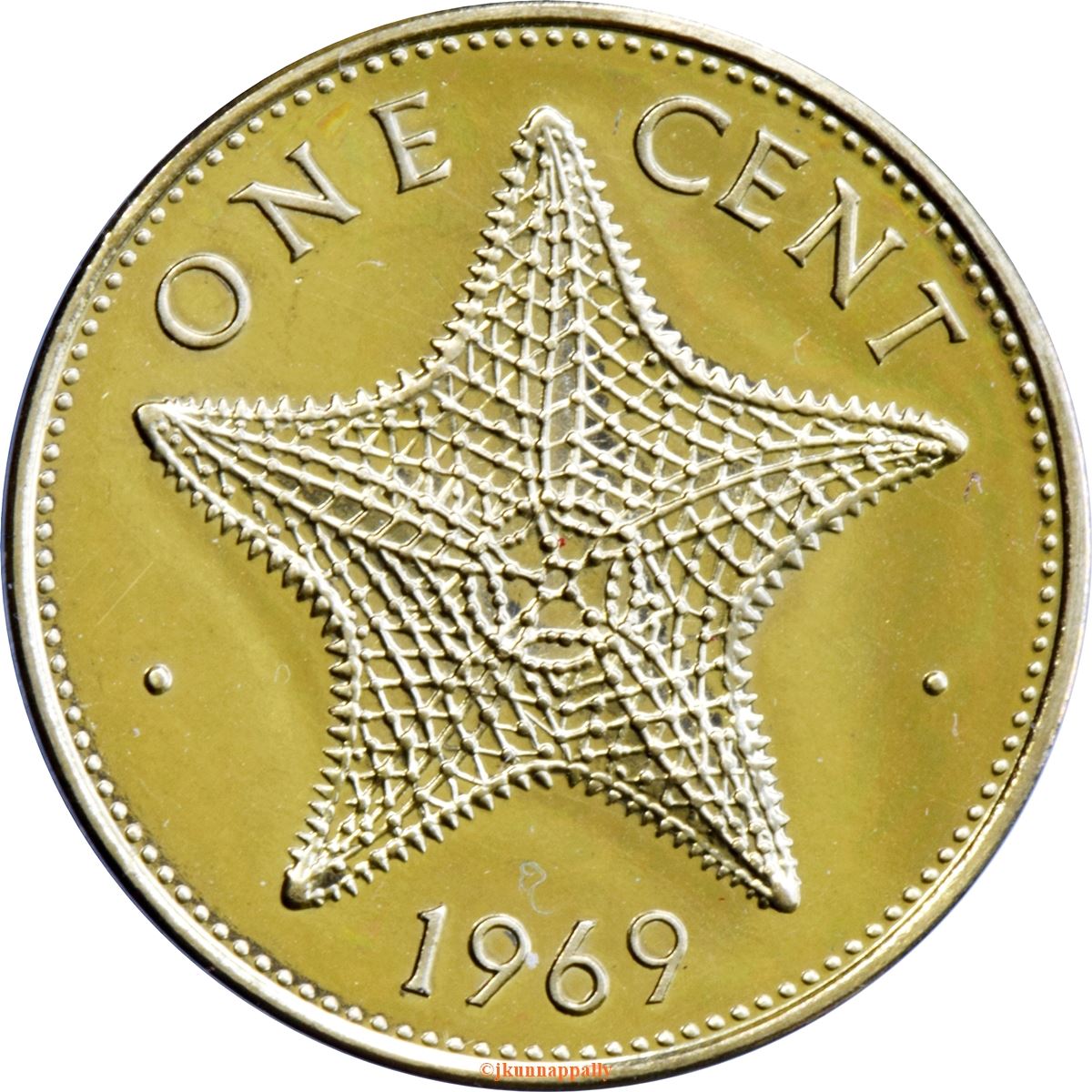 Bahamas | 1 Cent Coin | Queen Elizabeth II | Starfish | KM2 | 1966 - 1969