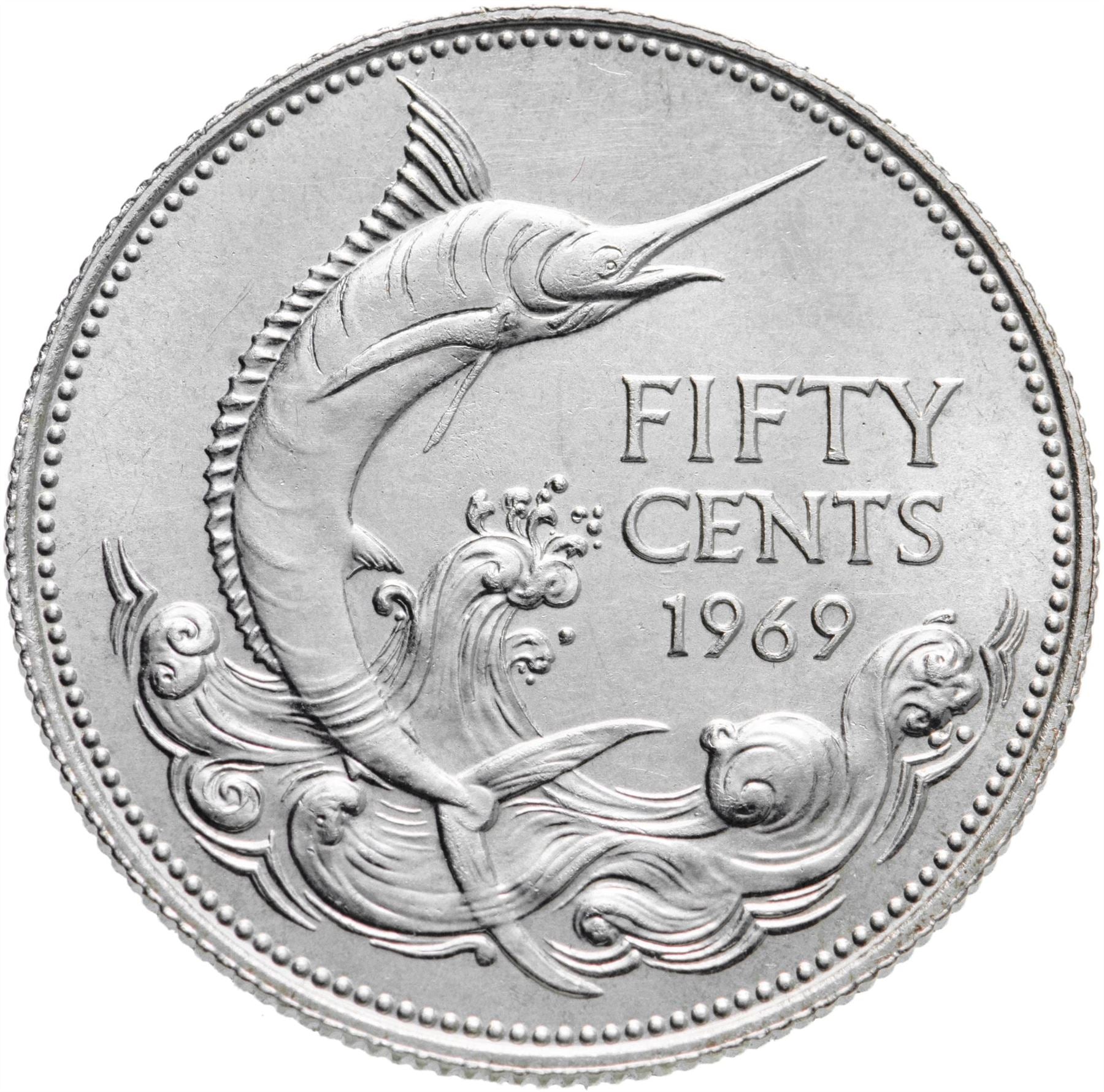 Bahamas | 50 Cents Coin | Queen Elizabeth II | Blue Marlin | KM7 | 1966 - 1970