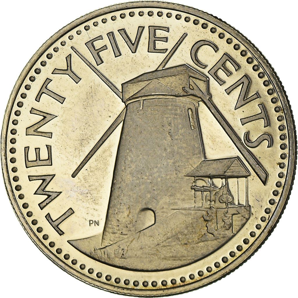 Barbados 25 Cents Coin | Queen Elizabeth II | Windmill | KM13 | 1973 - 2006