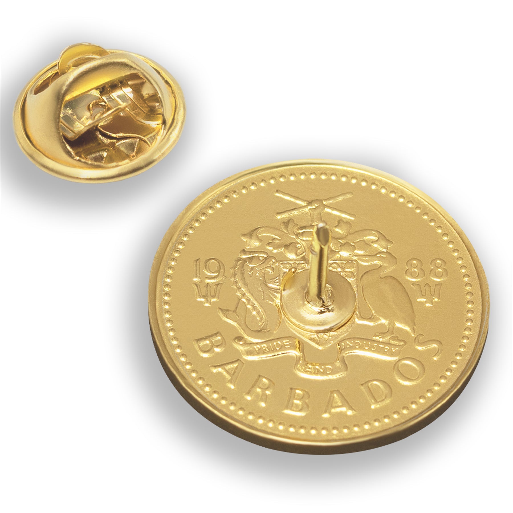 Barbados Coin Pin Brooch Badge | Genuine 5 Cents | 18K Gold Plated | Lighthouse | Navy | Sailor | Journey