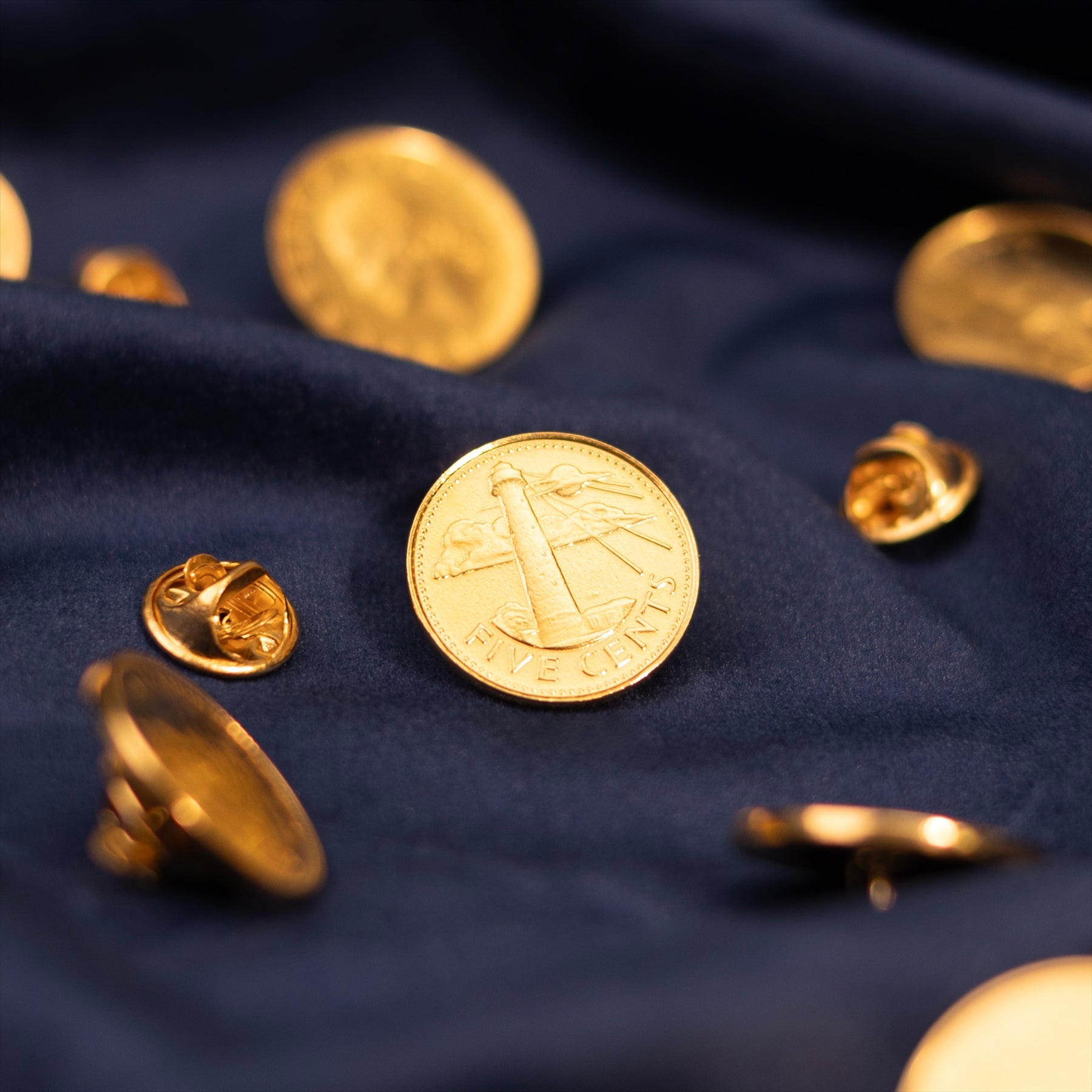 Barbados Coin Pin Brooch Badge | Genuine 5 Cents | 18K Gold Plated | Lighthouse | Navy | Sailor | Journey