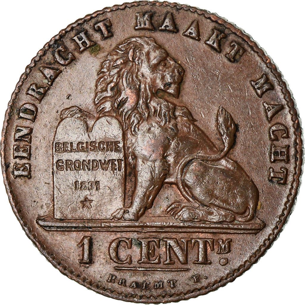 Belgian 1 Centime Coin | Albert I Belgie | Lion | Constitution | Star | KM77 | 1912