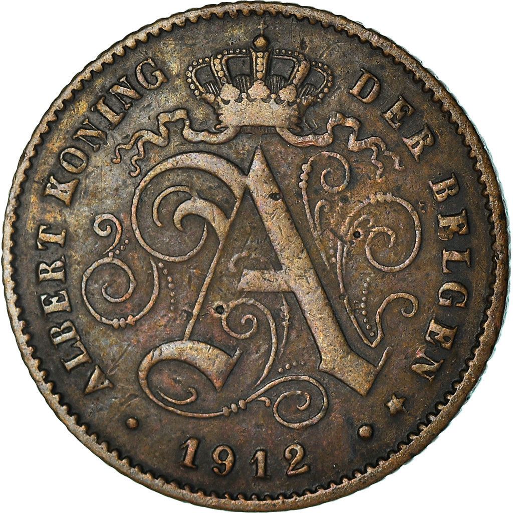 Belgian 1 Centime Coin | Albert I Belgie | Lion | Constitution | Star | KM77 | 1912