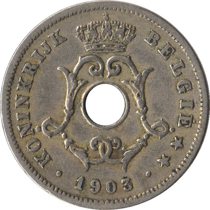 Belgian 10 Centimes Coin | Leopold II Belgie | Olive Branch | Star | KM49 | 1902 - 1903