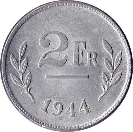 Belgian 2 Francs Allied Occupation Coinage | Olive branch | Star | KM133 | 1944