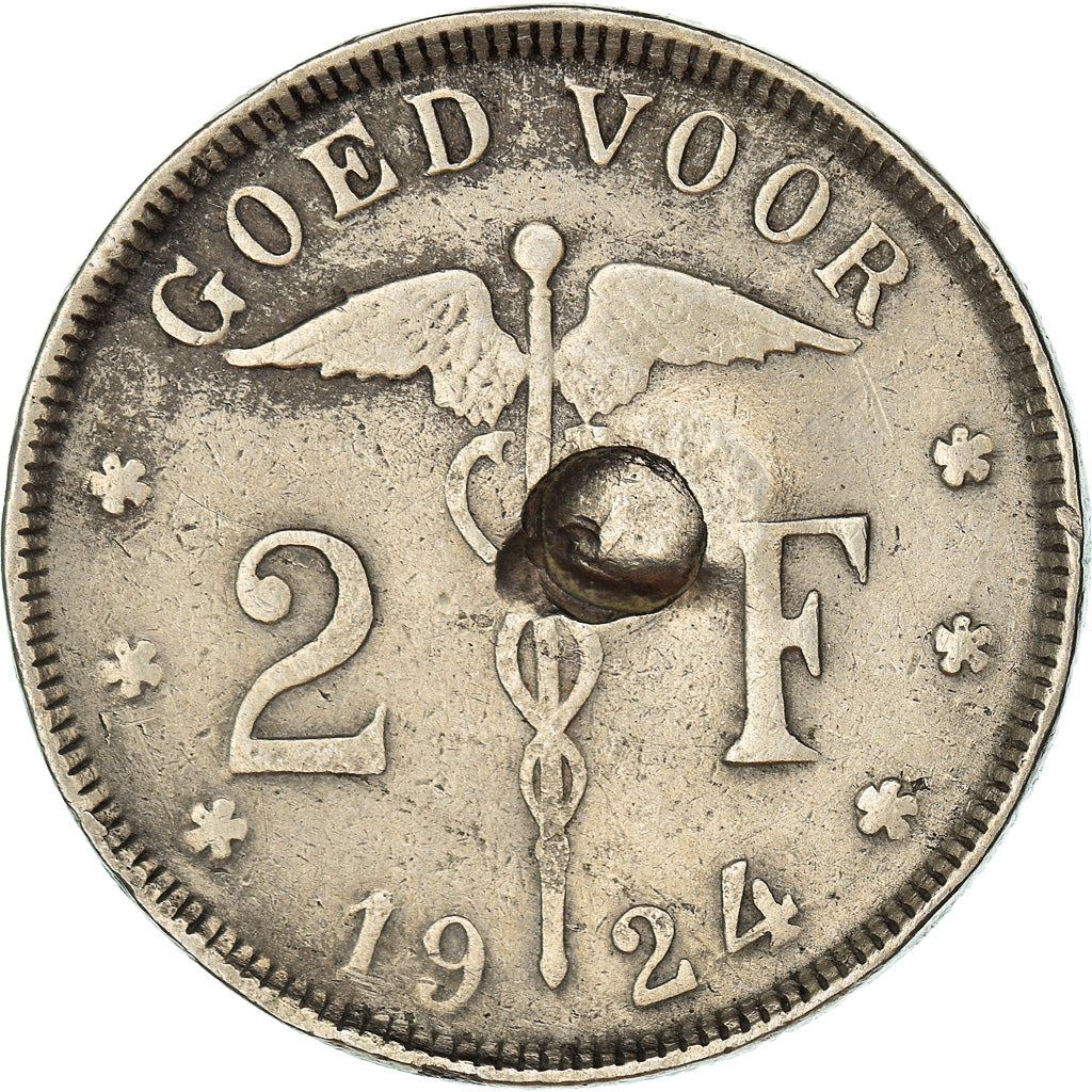 Belgian 2 Francs Coin | Albert I Belgie | Libertine | Caduceus | KM92 | 1923 - 1930