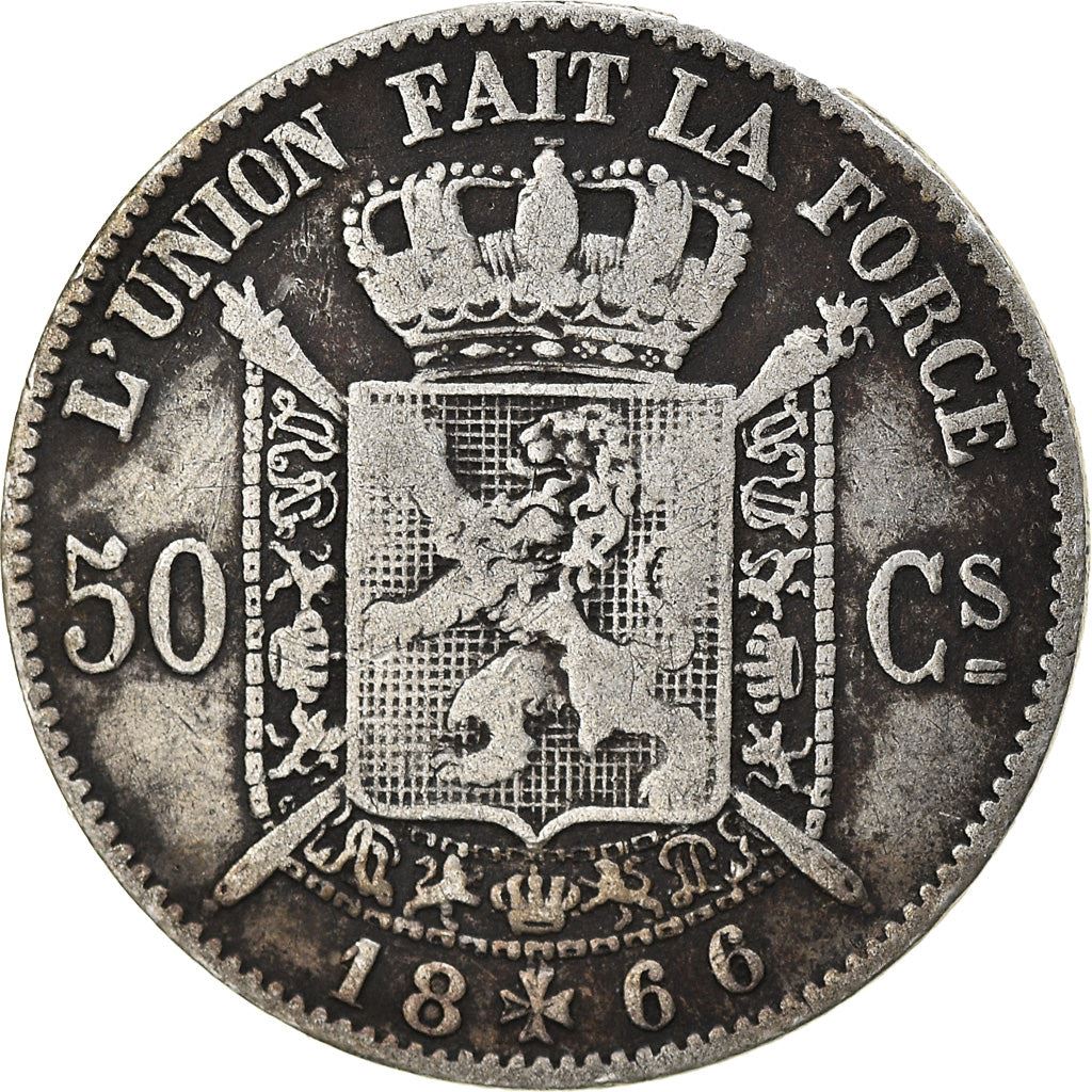 Belgian 50 Centimes Coin | Leopold II | KM26 | 1866 - 1899