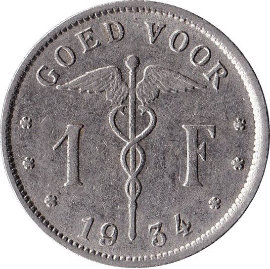 Belgian Coin 1 Franc - Albert I België | Libertine | Sword | KM90 | 1922 - 1935