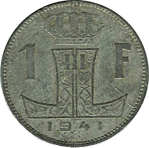 Belgian Coin 1 Franc - Léopold III BELGIQUE | Escutcheon | Lion | KM127 | 1941 - 1947