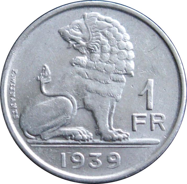 Belgian Coin 1 Franc - Léopold III BELGIQUE | Namur | Limbourg | KM119 | 1939