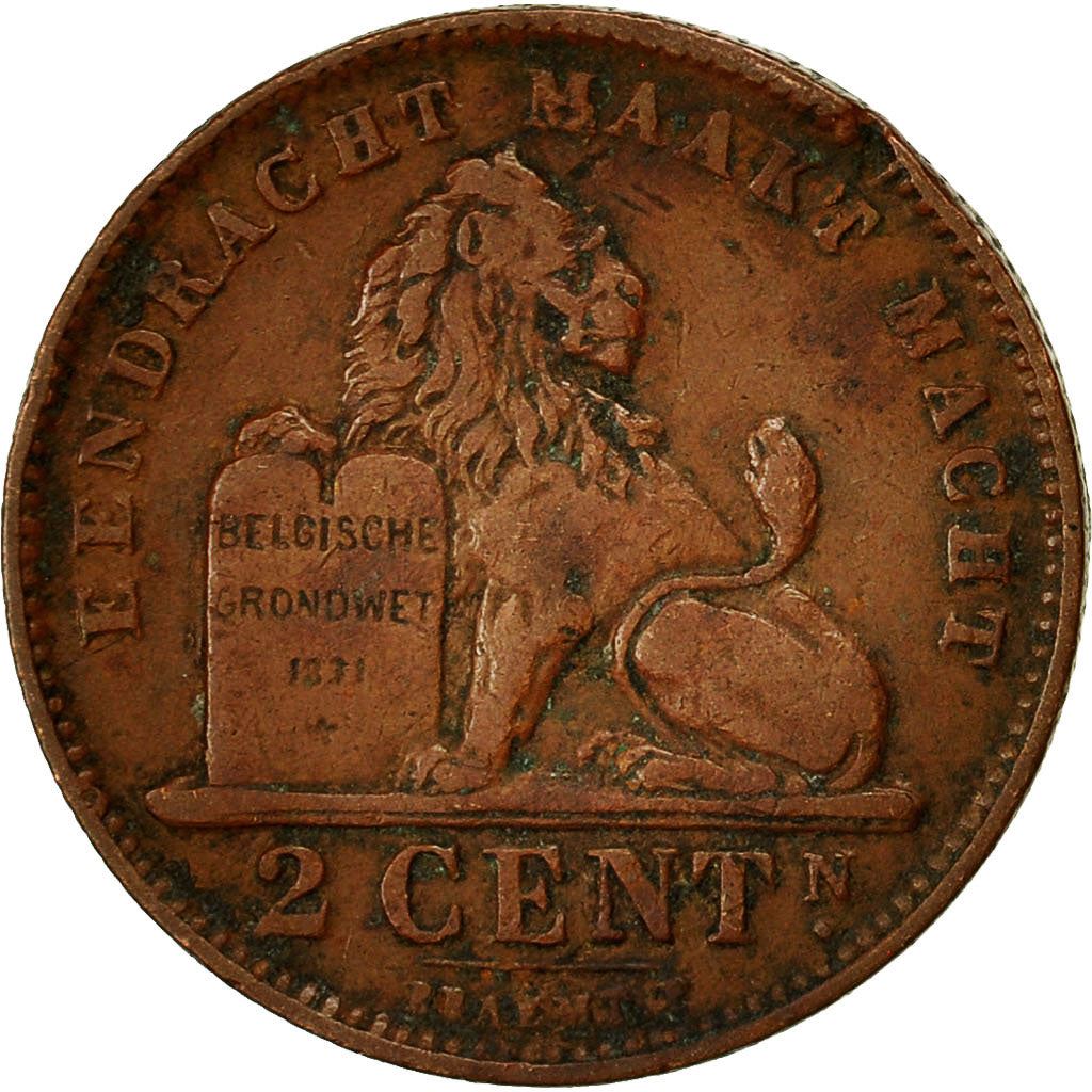 Belgian Coin 2 Centimes - Albert I België | Lion | Star | Slab | KM65 | 1910 - 1919