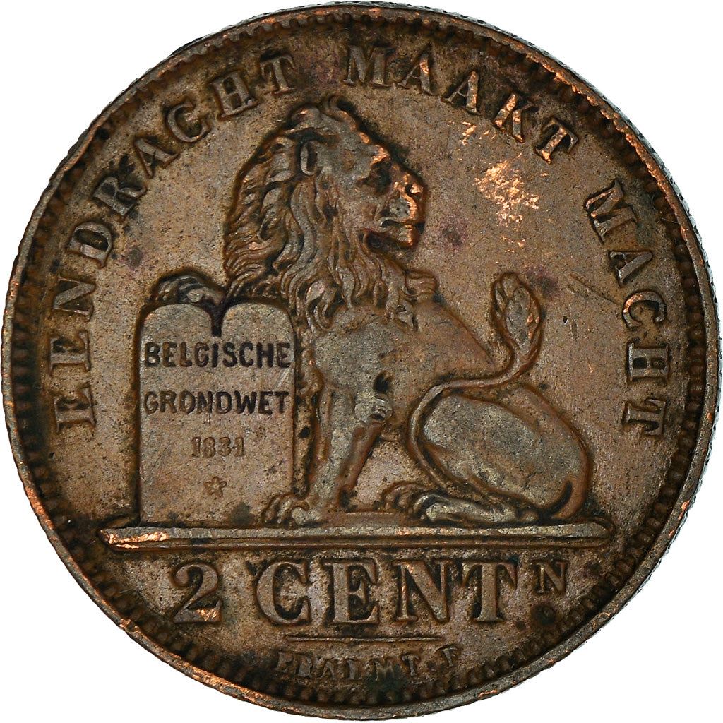 Belgian Coin 2 Centimes - Albert I België | Lion | Star | Slab | KM65 | 1910 - 1919