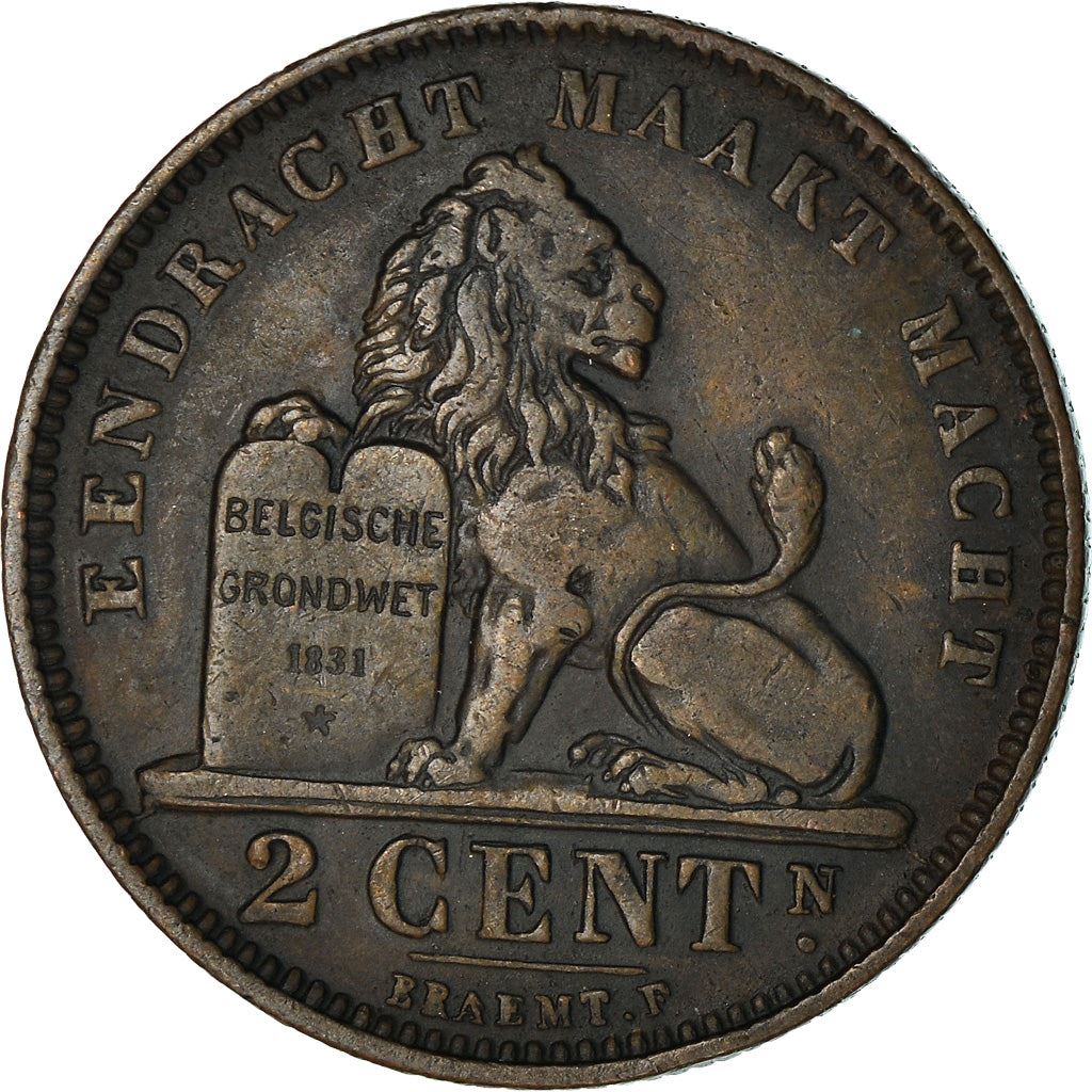 Belgian Coin 2 Centimes - Albert I België | Lion | Star | Slab | KM65 | 1910 - 1919