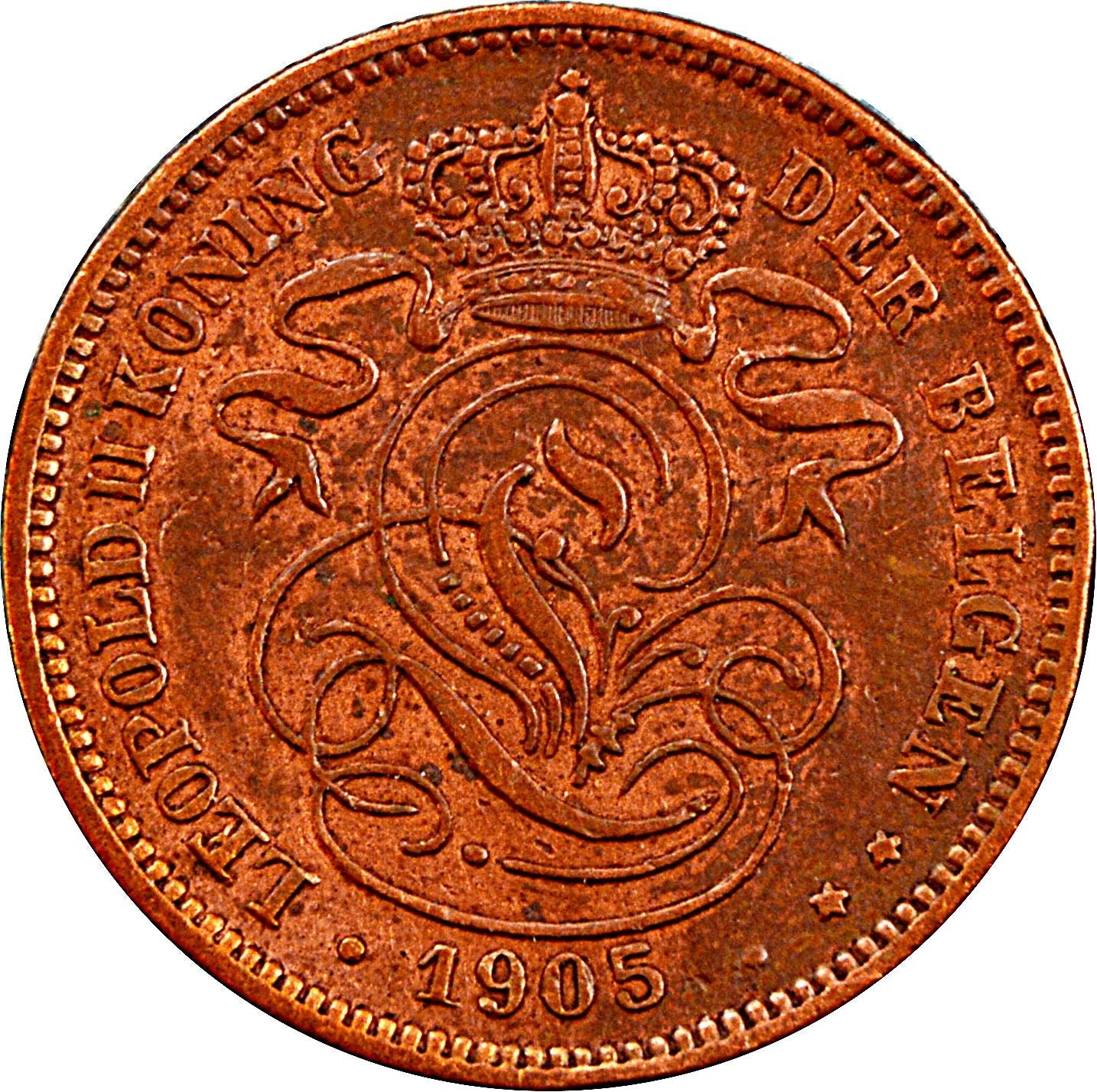 Belgian Coin 2 Centimes - Léopold II België | Lion | Star | KM36 | 1902 - 1909