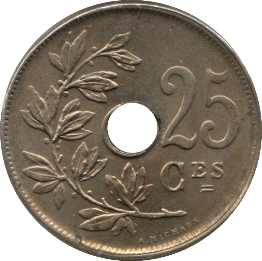 Belgian Coin 25 Centimes - Albert I Belgique | Olive Branch | Star | KM68.1 | 1913 - 1929