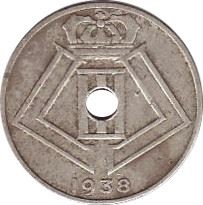 Belgian Coin 25 Centimes - Léopold III BELGIE-BELGIQUE | Mons | Bruges | KM115 | 1938