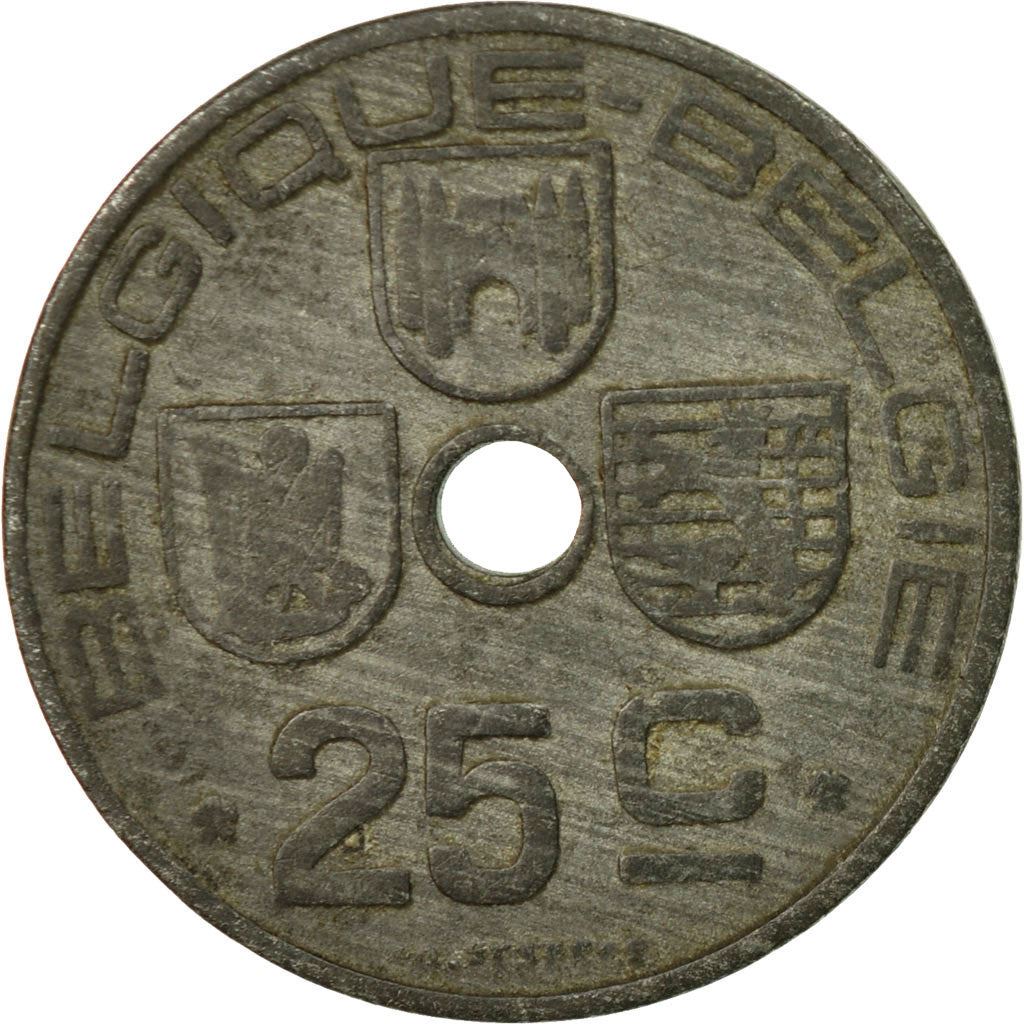 Belgian Coin 25 Centimes - Léopold III BELGIQUE | Mons | Bruges | KM131 | 1942 - 1946