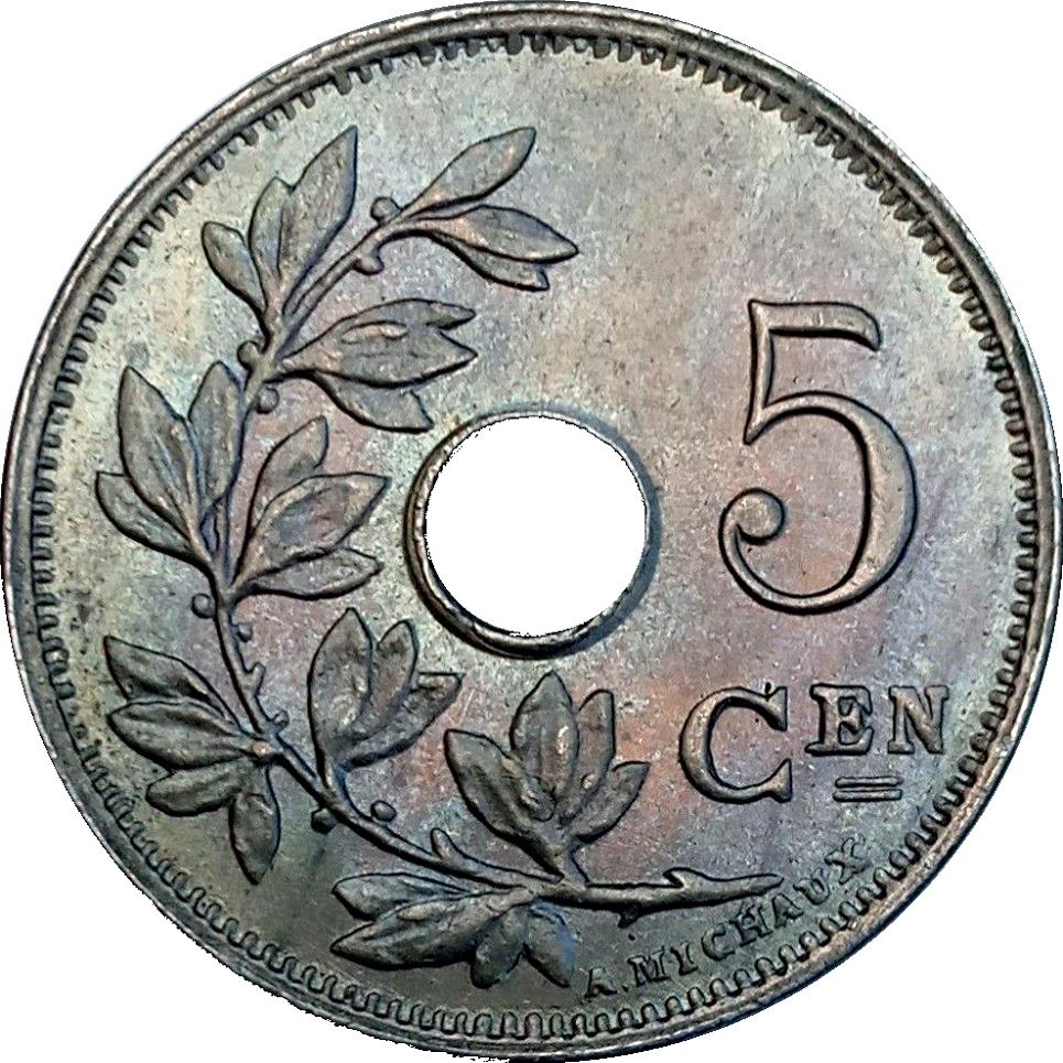 Belgian Coin 5 Centimes - Albert I België | Olive Branch | Star | KM67 | 1910 - 1931