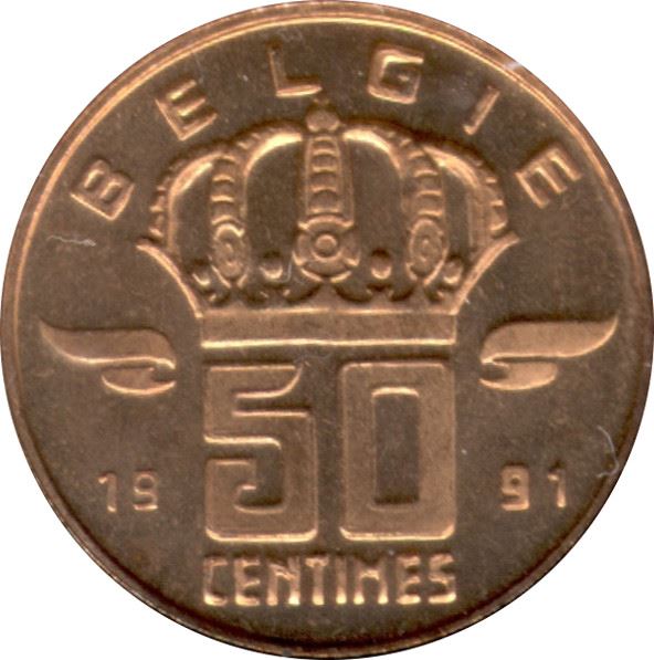 Belgian Coin 50 Centimes - Baudouin I | Miner | Mining Lamp | KM149 | 1956 - 2001