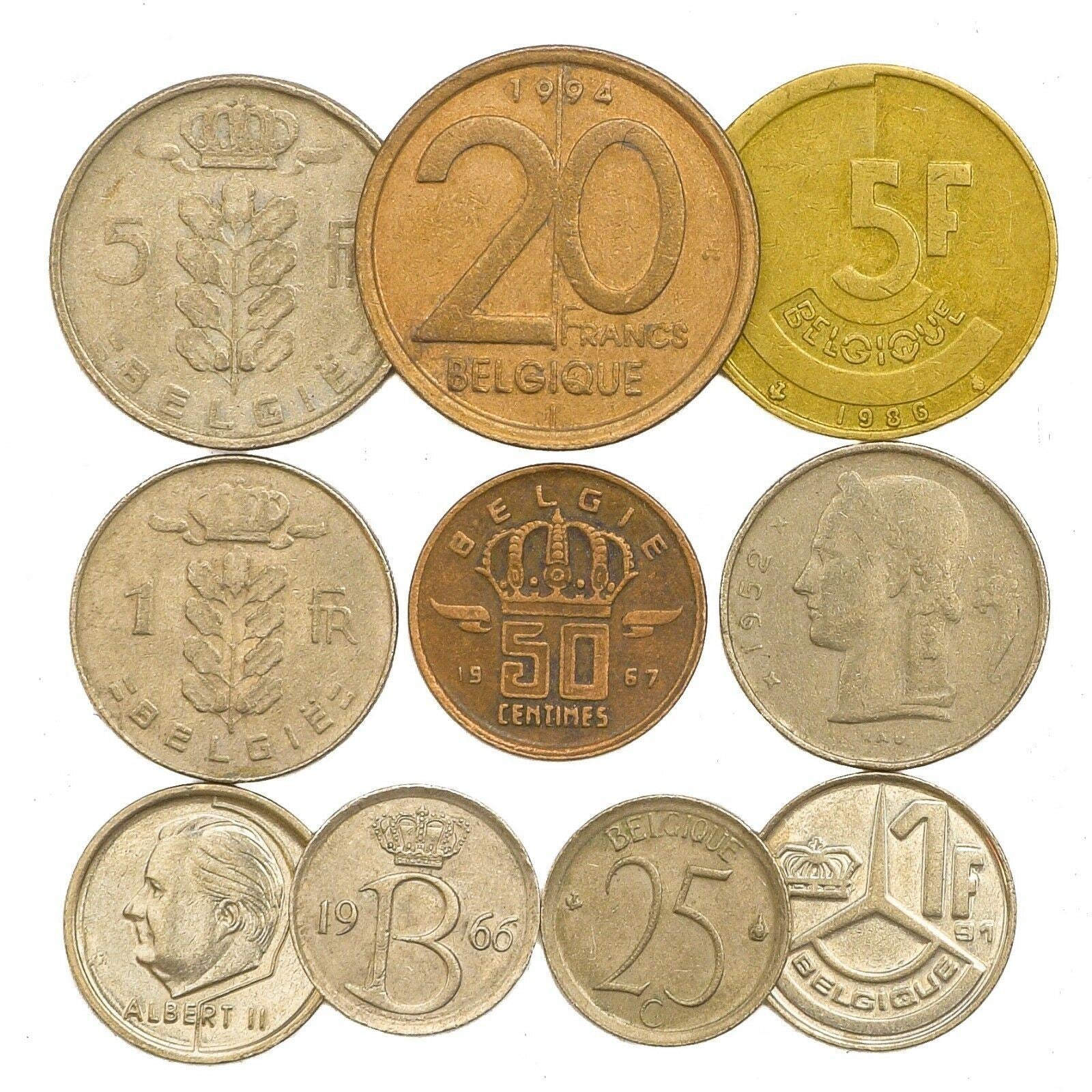 Belgium 10 Mixed Coins | Centimes Francs | Ceres | Cornucopia | Albert II | Baudouin I 1948 - 2001