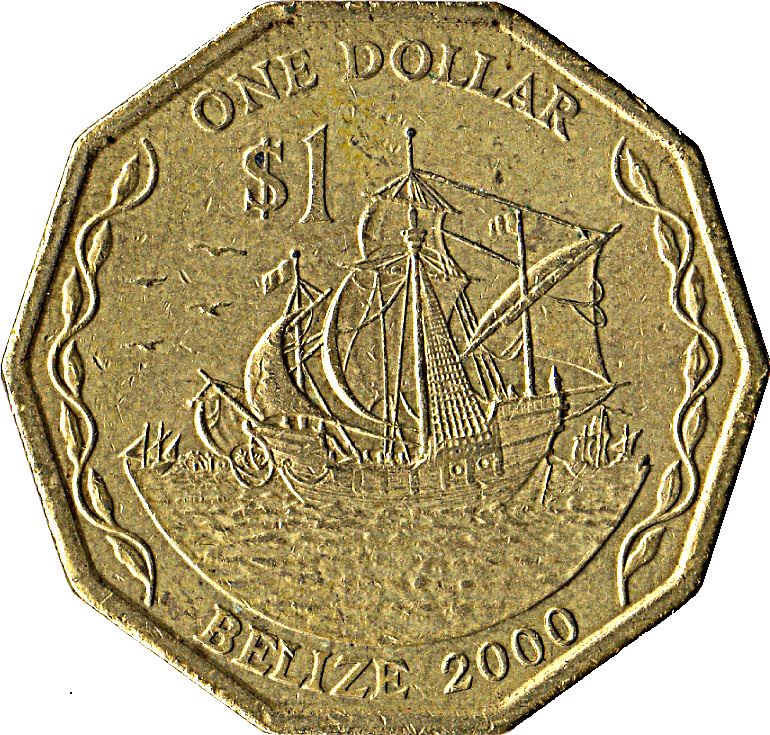 Belizean Coin 1 Dollar | Queen Elizabeth II | Ship | Santa Isabel | Pina | Nina | KM99 | Belize | 1990 - 2018