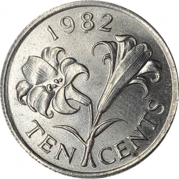 Bermuda | 10 Cents Coin | Queen Elizabeth II | Bermuda Lily | KM17 | 1970 - 1985