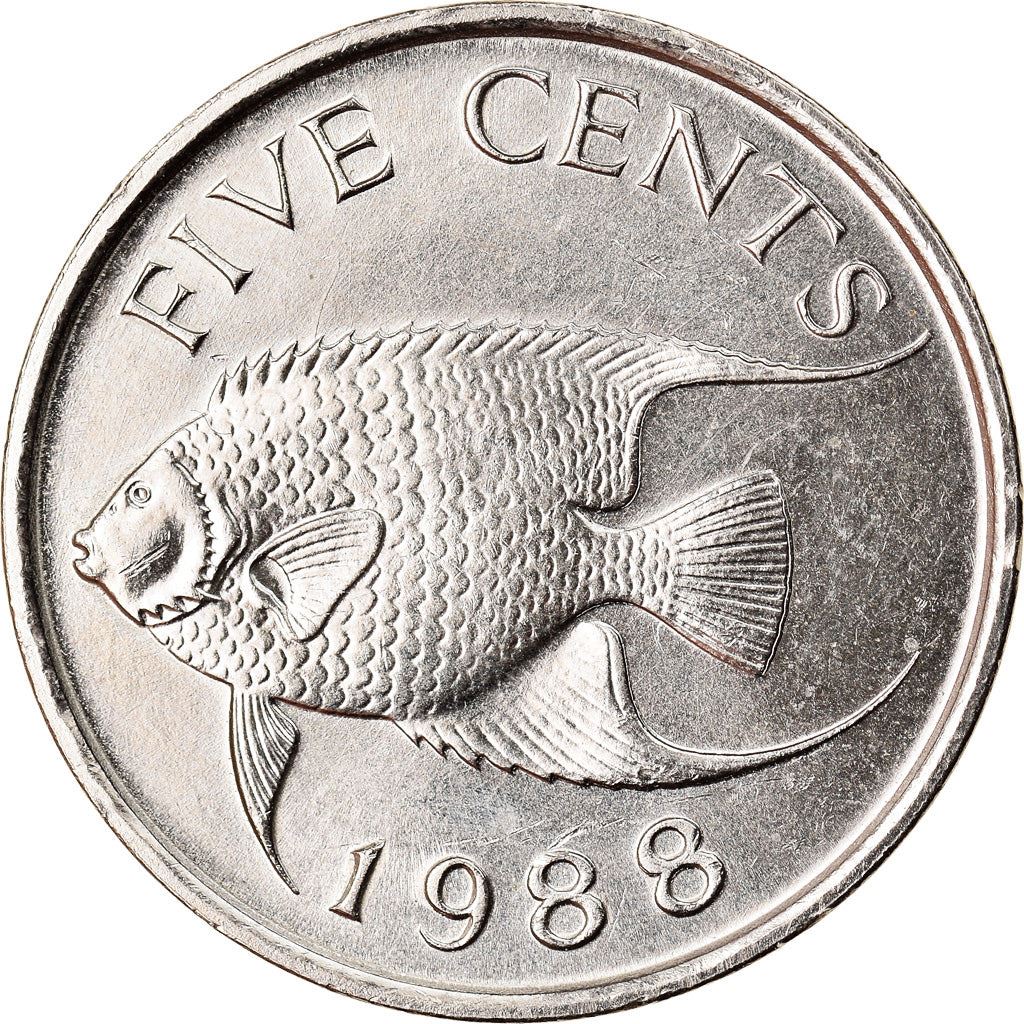 Bermuda | 5 Cents Coin | Queen Elizabeth II | Angelfish | KM45 | 1986 - 1998