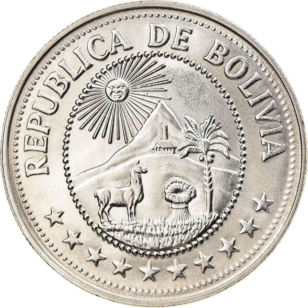 Bolivia | 5 Pesos Bolivianos Coin | Mountains | Chapel | KM197 | 1976 - 1980