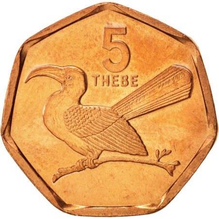 Botswana 5 Thebe Coin | Red-billed Hornbill | KM26 | 1998 - 2009