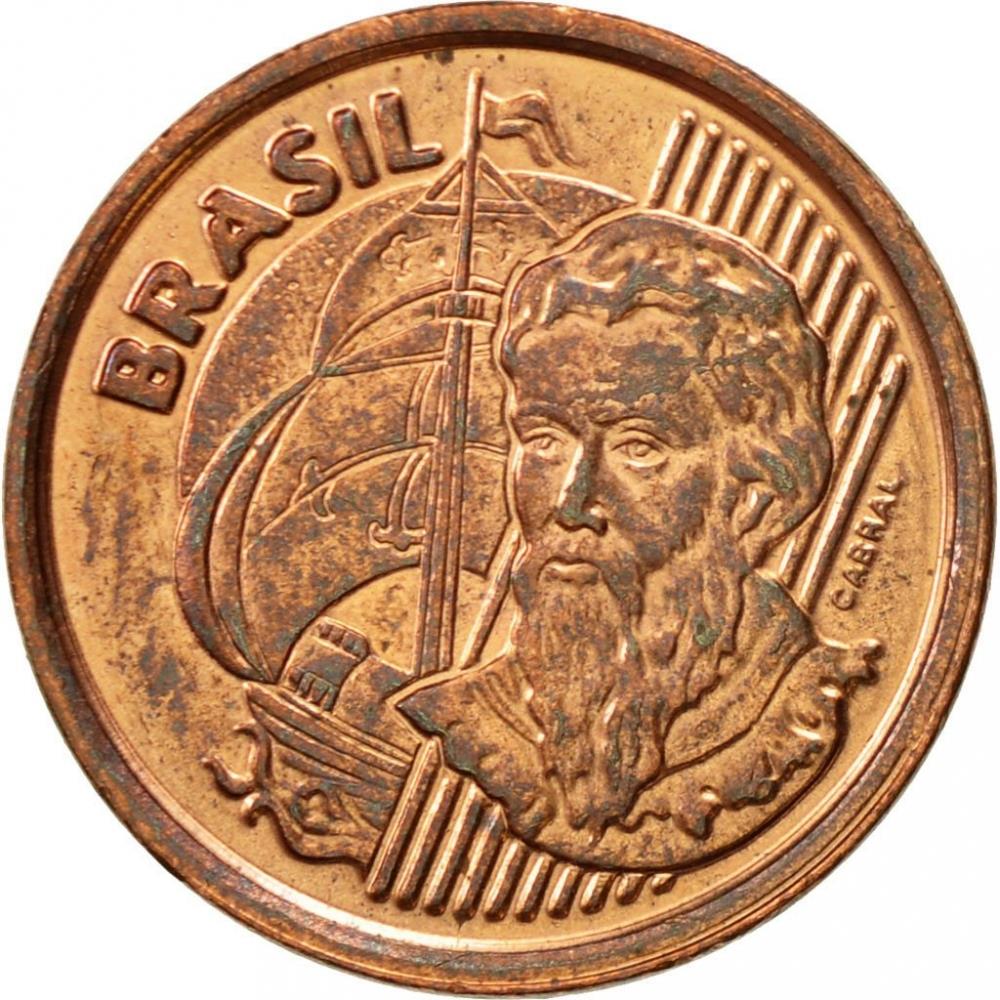 Brazil 1 Centavo Cabral Coin KM647 1998 - 2004