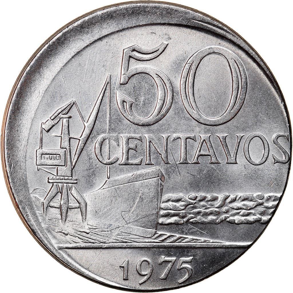 Brazil 50 Centavos Cargo ship and a crane Coin KM580b 1975 - 1979