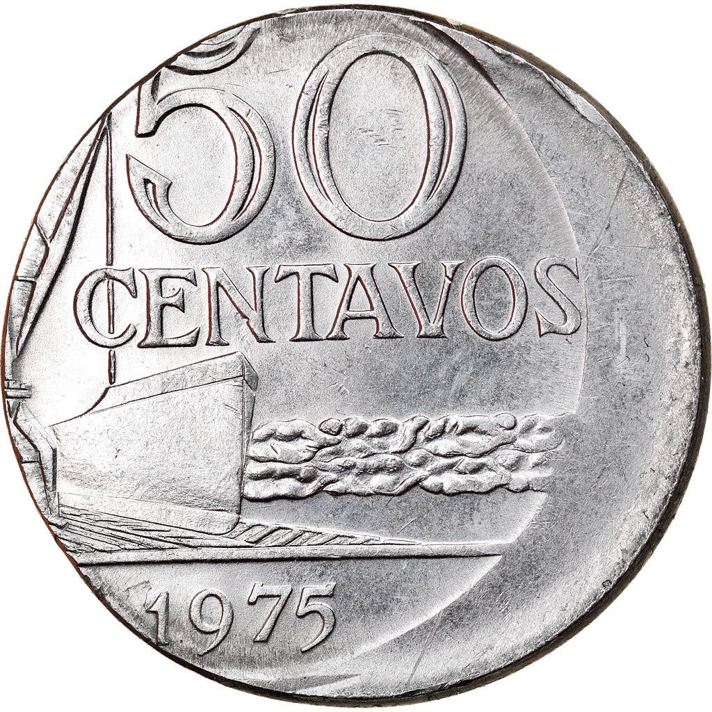 Brazil 50 Centavos Cargo ship and a crane Coin KM580b 1975 - 1979