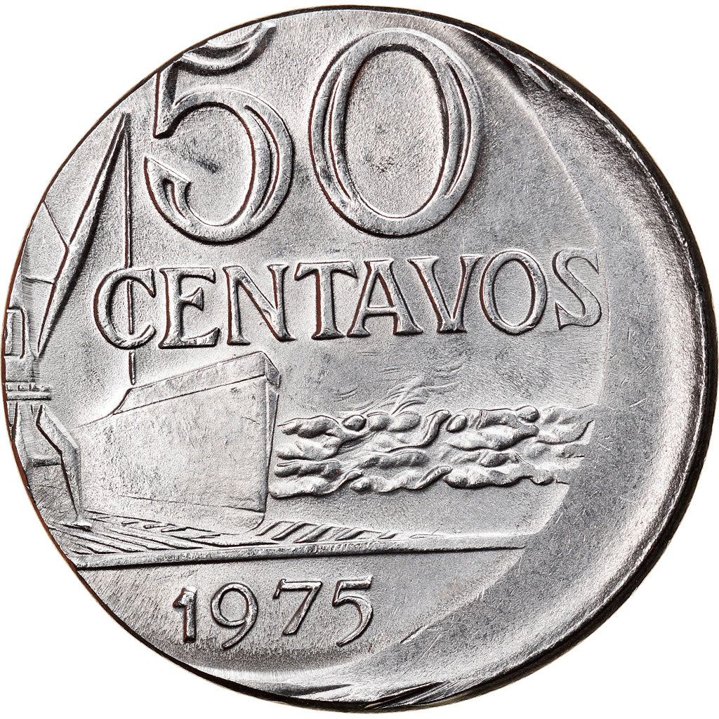 Brazil 50 Centavos Cargo ship and a crane Coin KM580b 1975 - 1979