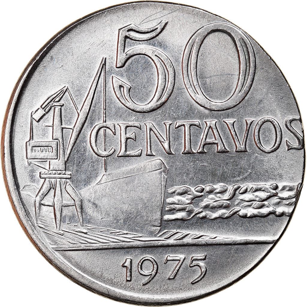 Brazil 50 Centavos Cargo ship and a crane Coin KM580b 1975 - 1979