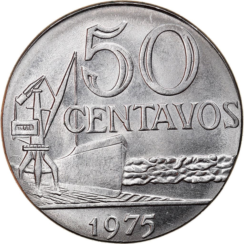 Brazil 50 Centavos Cargo ship and a crane Coin KM580b 1975 - 1979