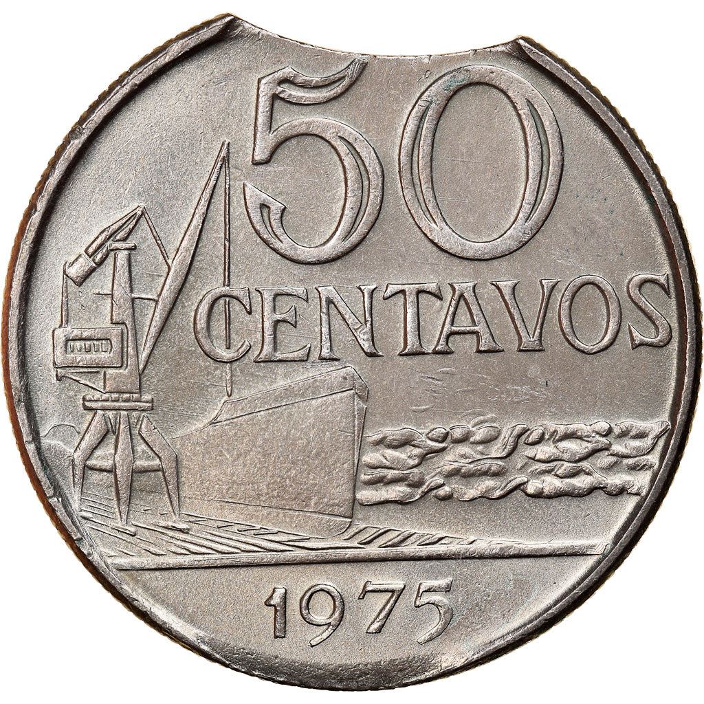 Brazil 50 Centavos Cargo ship and a crane Coin KM580b 1975 - 1979