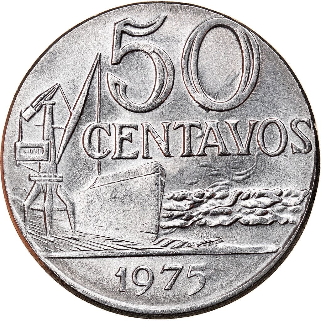 Brazil 50 Centavos Cargo ship and a crane Coin KM580b 1975 - 1979