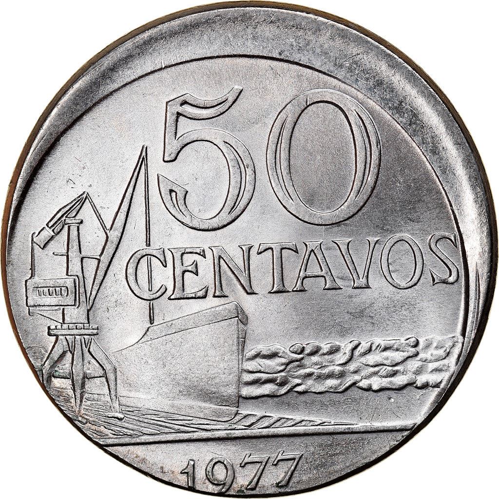 Brazil 50 Centavos Cargo ship and a crane Coin KM580b 1975 - 1979