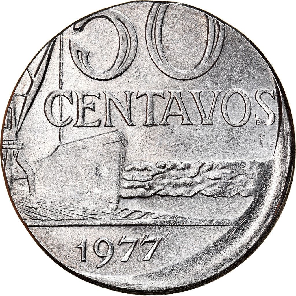 Brazil 50 Centavos Cargo ship and a crane Coin KM580b 1975 - 1979