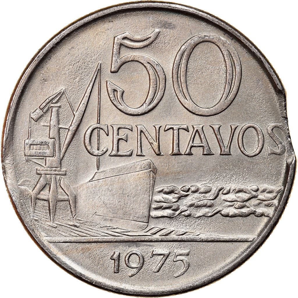 Brazil 50 Centavos Cargo ship and a crane Coin KM580b 1975 - 1979