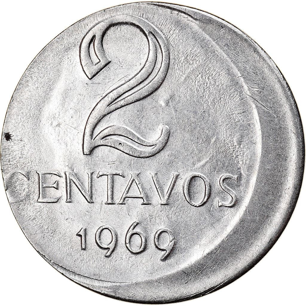 Brazilian 2 Centavos Coin | KM576.2 | Brazil's effigy of Liberty | 1969 - 1975