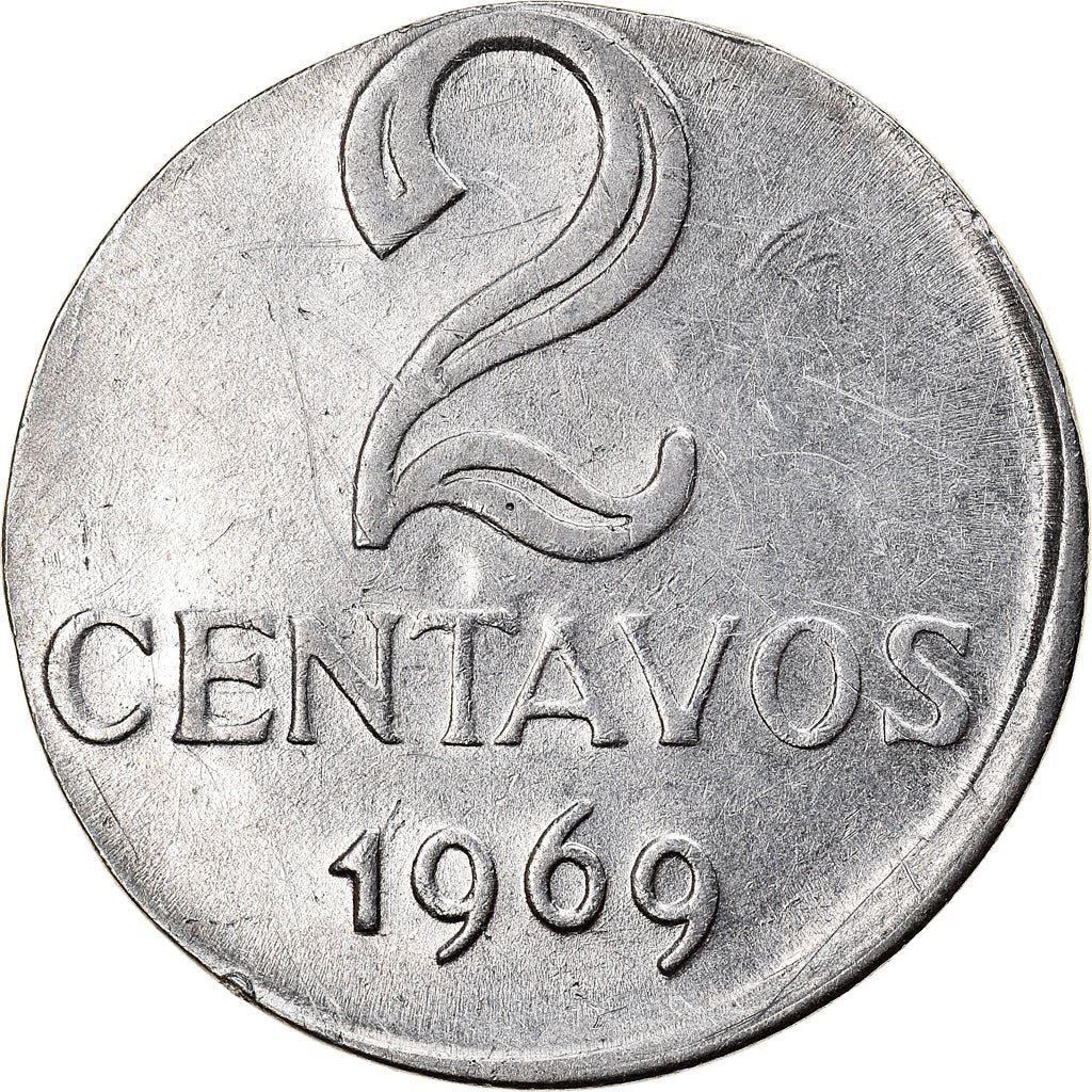 Brazilian 2 Centavos Coin | KM576.2 | Brazil's effigy of Liberty | 1969 - 1975