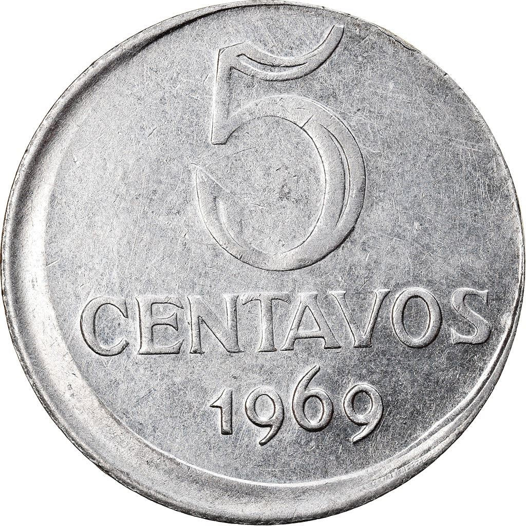 Brazilian 5 Centavos Coin | KM577.2 | Brazil's effigy of Liberty | 1969 - 1975