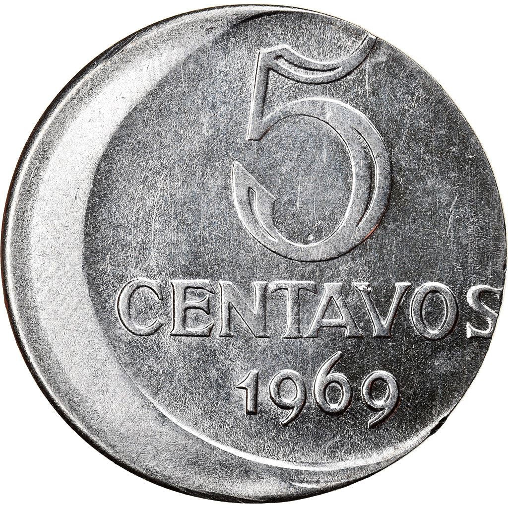 Brazilian 5 Centavos Coin | KM577.2 | Brazil's effigy of Liberty | 1969 - 1975