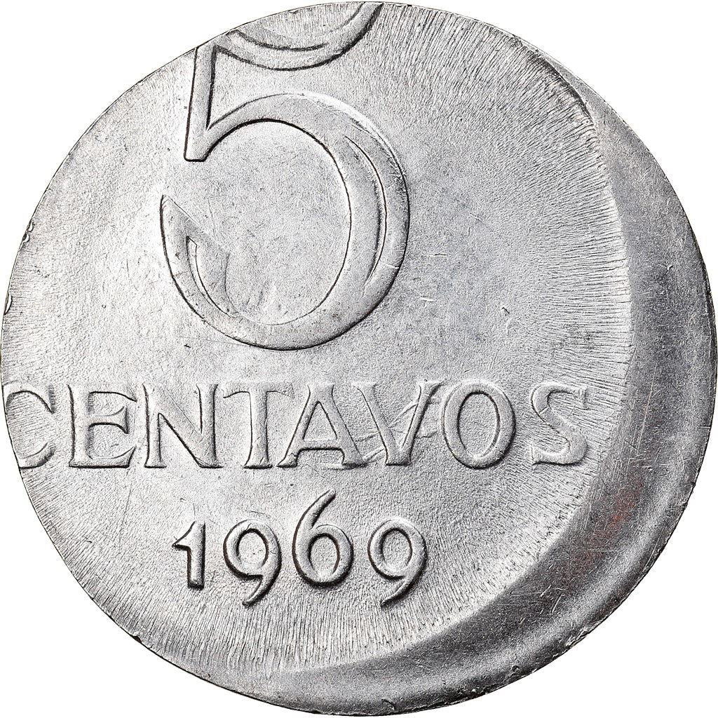 Brazilian 5 Centavos Coin | KM577.2 | Brazil's effigy of Liberty | 1969 - 1975