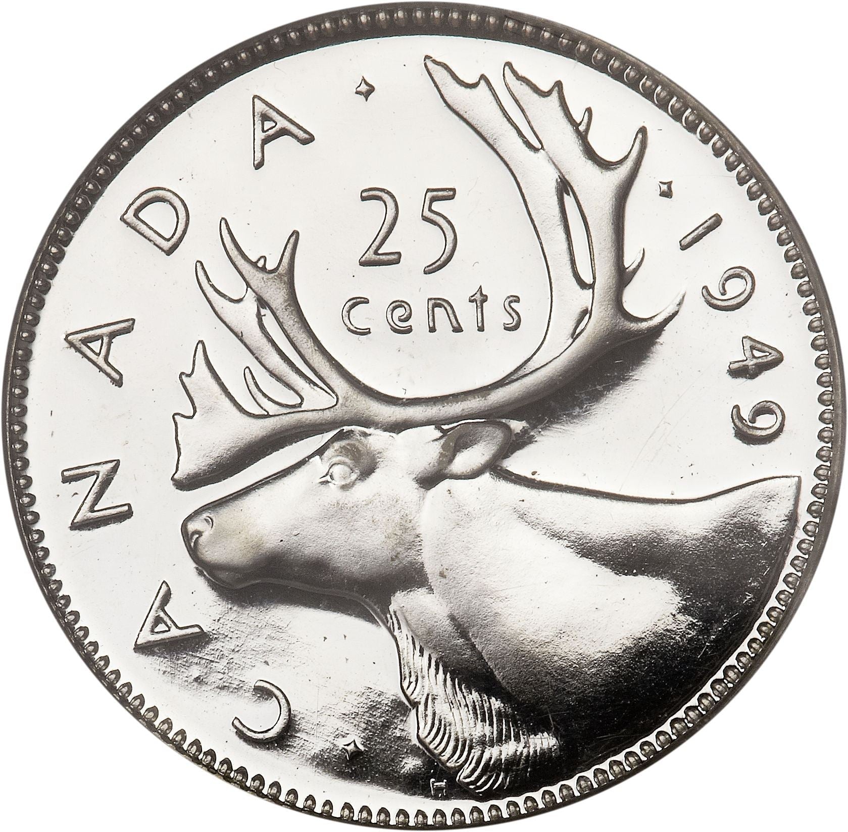 Canada 25 Cents Coin | King George VI | Reindeer | KM44 | 1948 - 1952