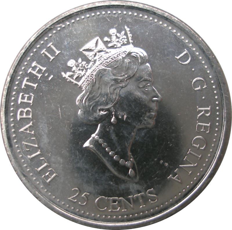 Canada 25 Cents Coin | Queen Elizabeth II | Old Man | Child | KM378 | 2000